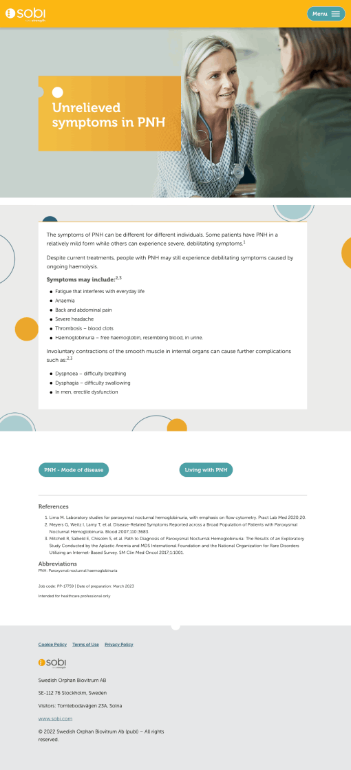 Sobi Symptoms PNH